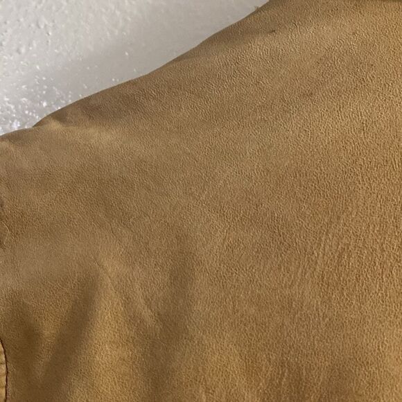 Vintage Y2K Zara Womens Tan Camel Distressed Soft Leather Jacket Coat - Picture 9 of 12